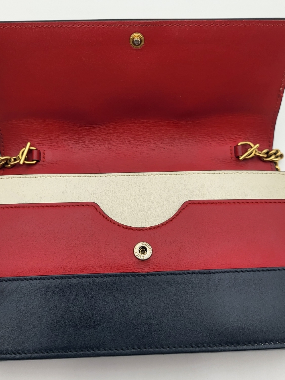 GUCCI Calfskin Queen Margaret Chain Wallet Blue Agata Hibiscus Red Mystic White. - Picture 7 of 16